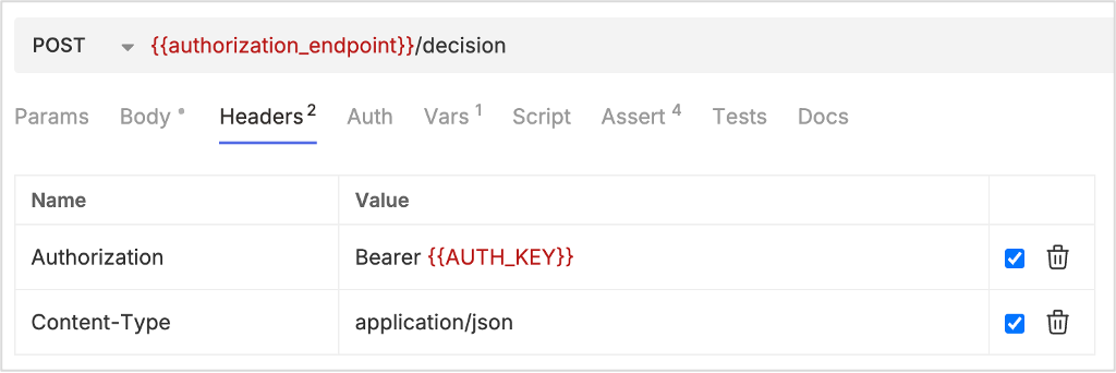 Bruno post authorization decision API