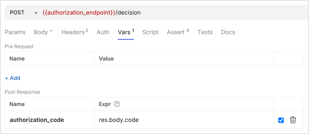 Bruno post authorization decision API