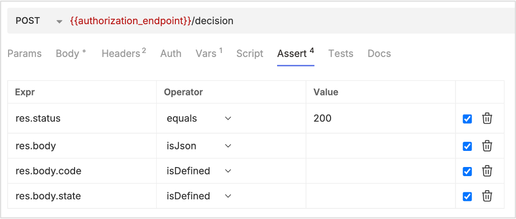 Bruno post authorization decision API