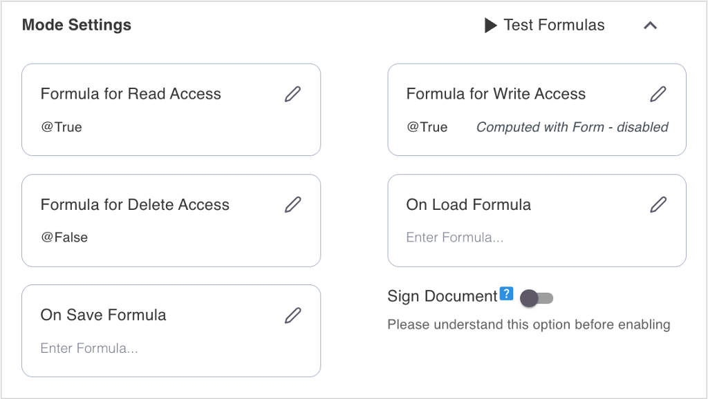 Formula for Write Access dialog