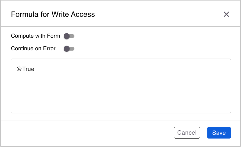 Formula for Write Access dialog