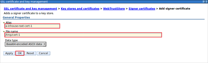 Certificate import details.