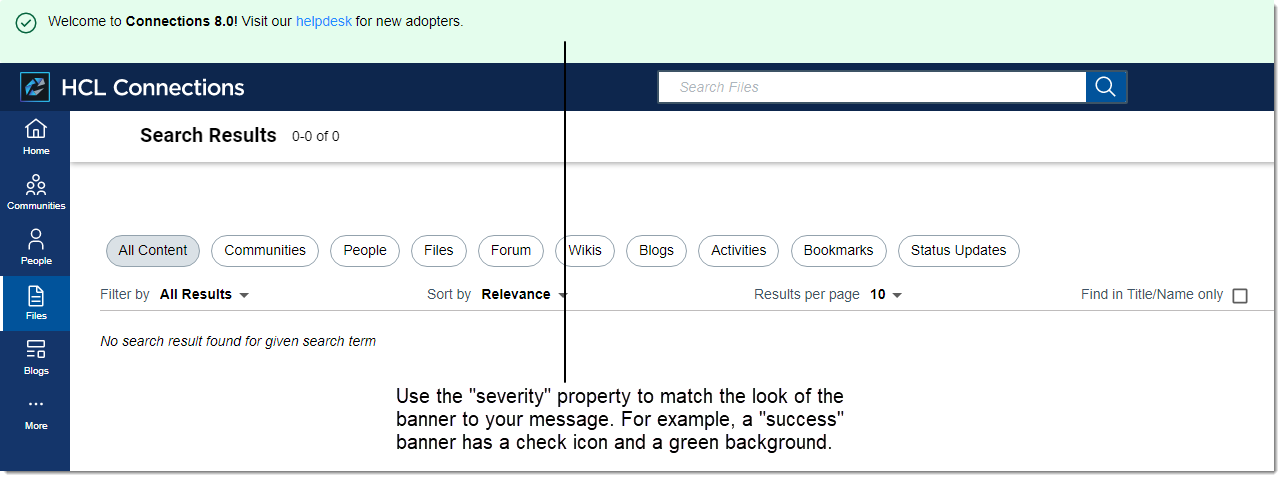 Screenshot of the admin banner on the Connections 8.0 interface
