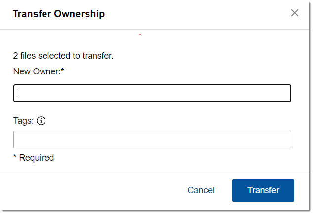 Screenshot of dialog window to transfer file ownership