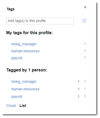 A screenshot of the list view for tags, showing the option to remove tags