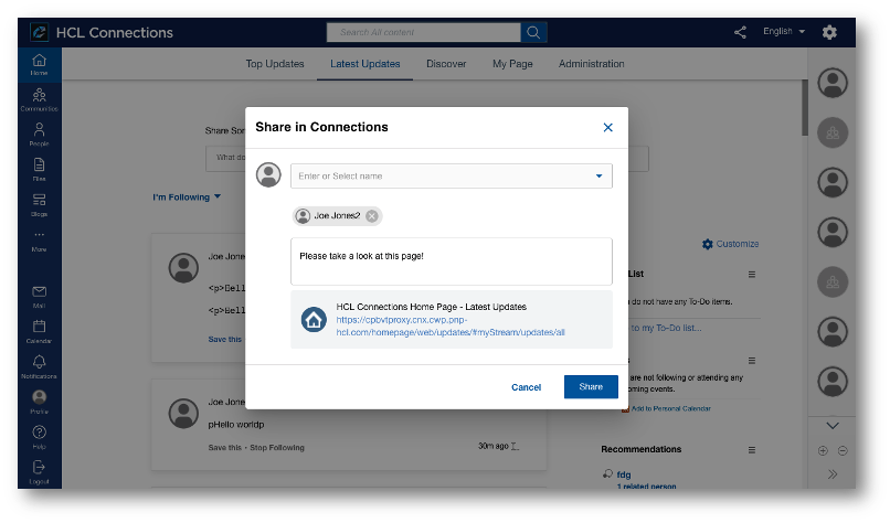 Share in Connections Dialog
