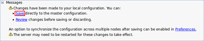 Small dialog to confirm saving configuration changes.