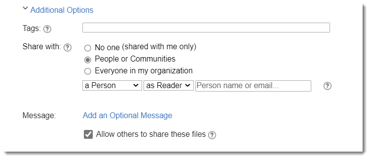 A screenshot of file sharing options during upload