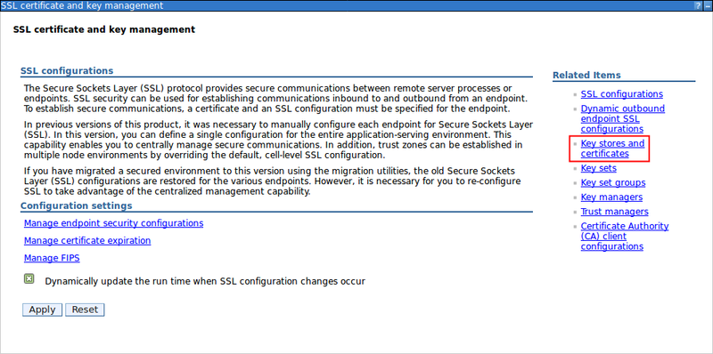 Key stores and certificates link