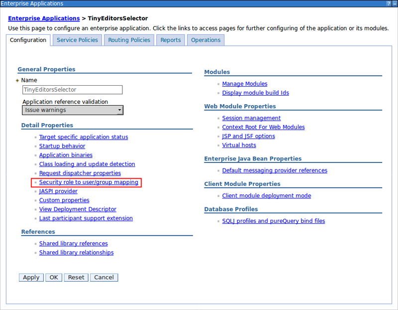 "Security role to user/group mapping" link