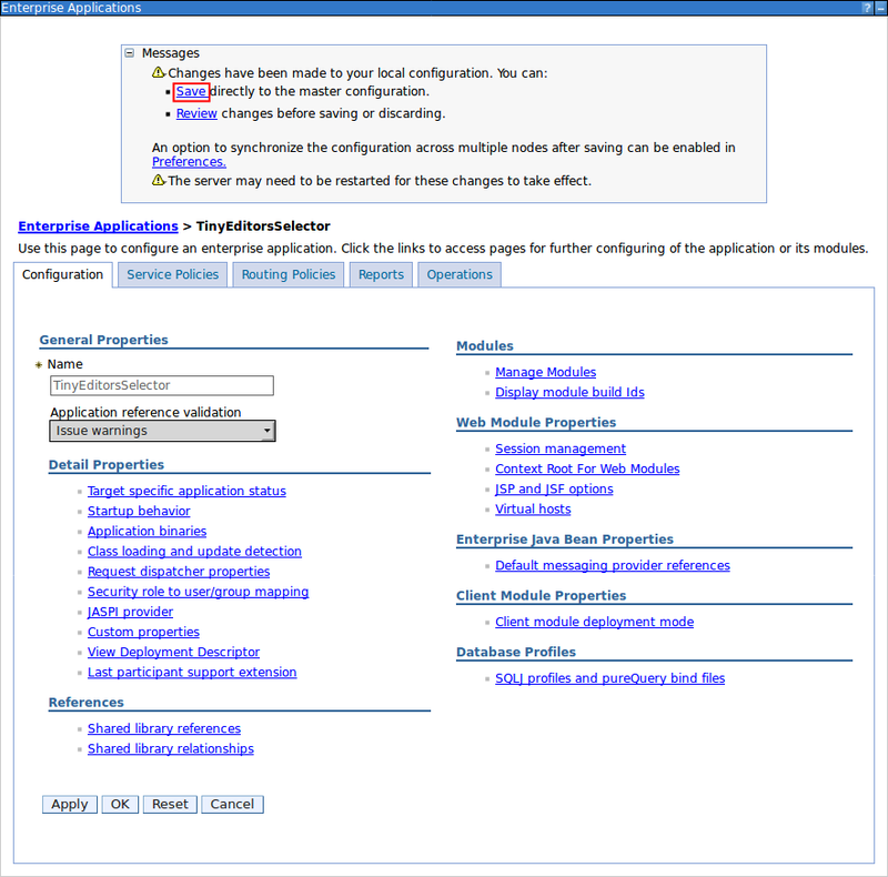 Save configuration changes