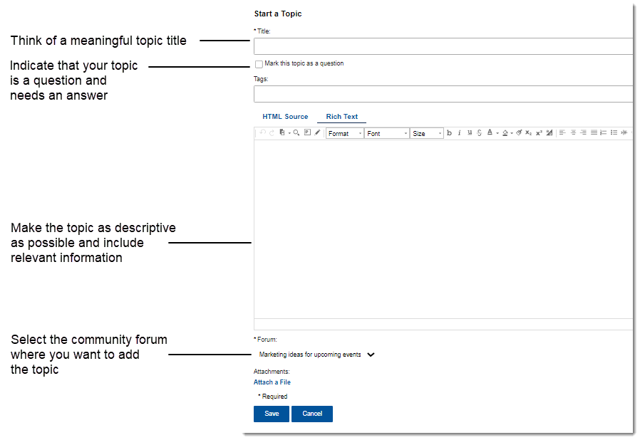 Adding details for a new community forum topic