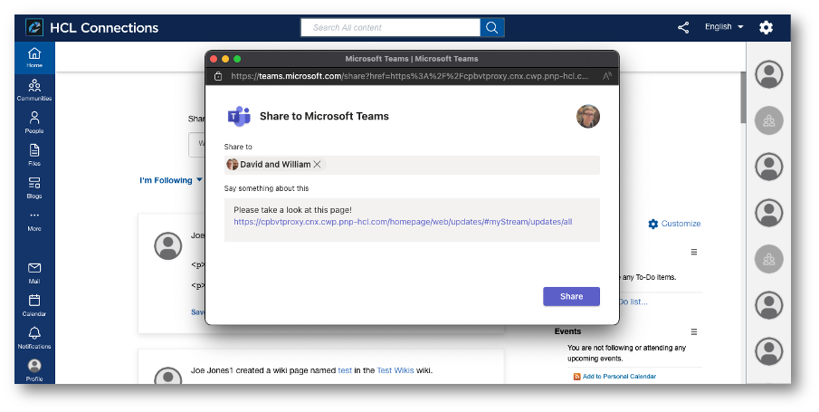 Share to Microsoft Teams Dialog