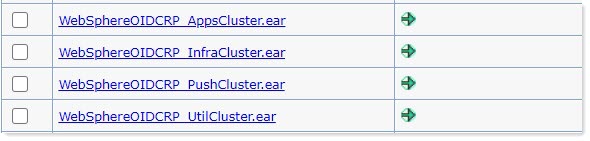 WebSphere screen showing WebSphereOIDCRP associated with four cluster names