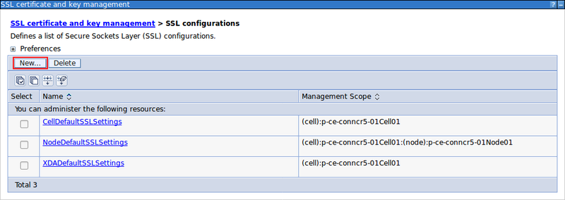 Page showing existing SSL configurations.