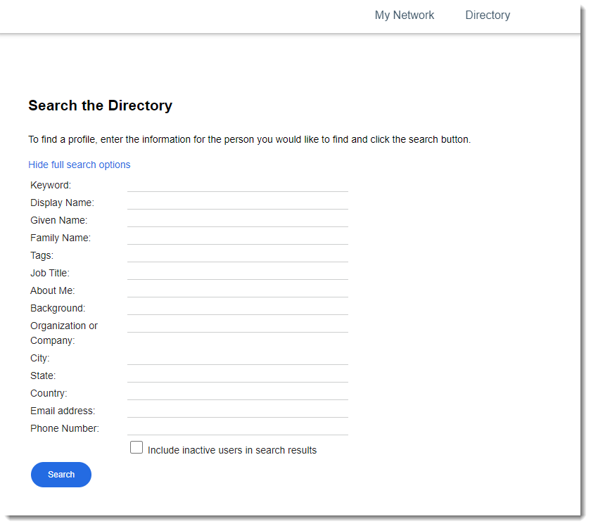 A screenshot showing the full list of search fields you can fill to narrow down your search results.