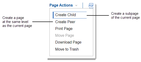 A screenshot of the options for creating a new wiki page