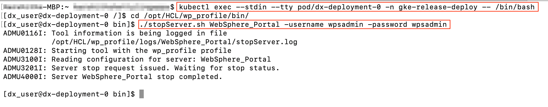 Backup and restore stop server example