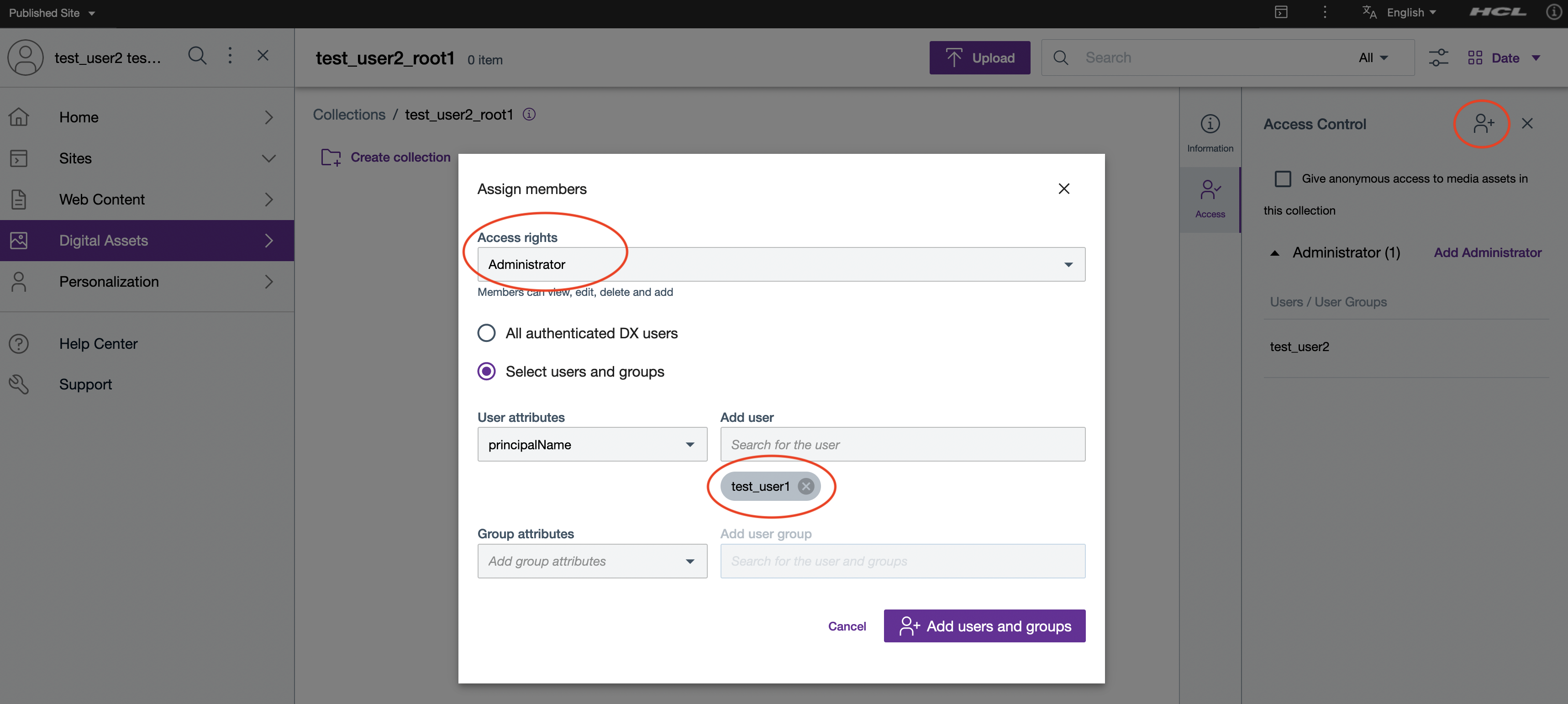 DAM Assign Permission to Users for a Root Collection