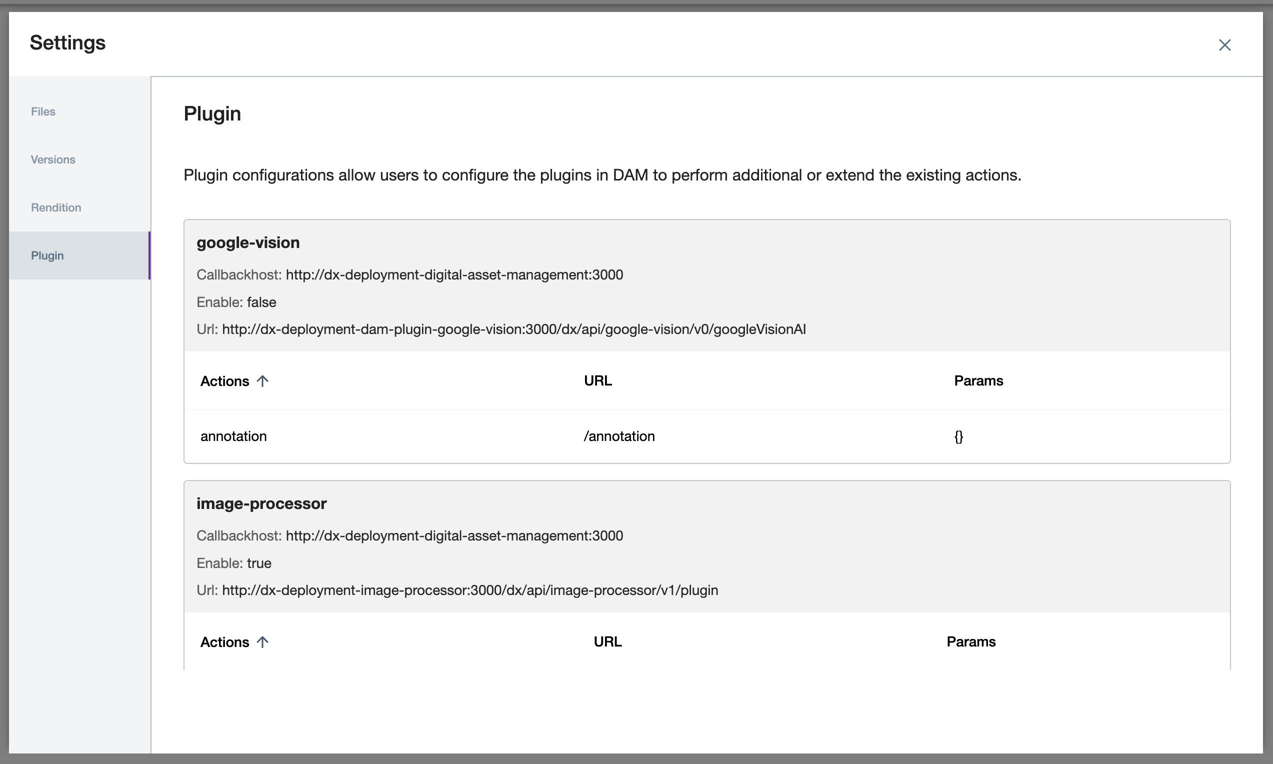 Digital media asset plugins settings