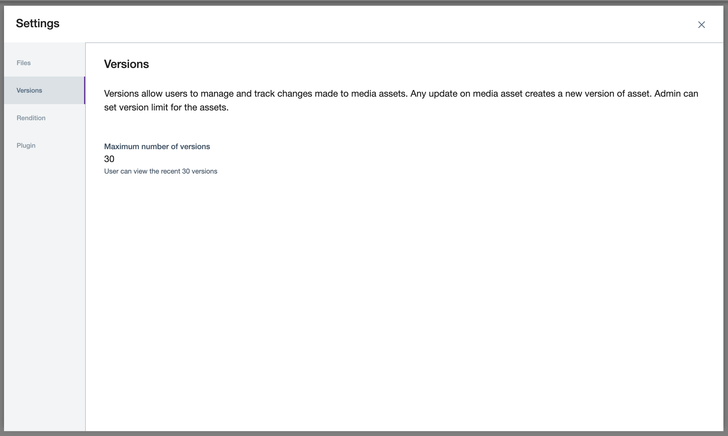 Digital media asset versions settings