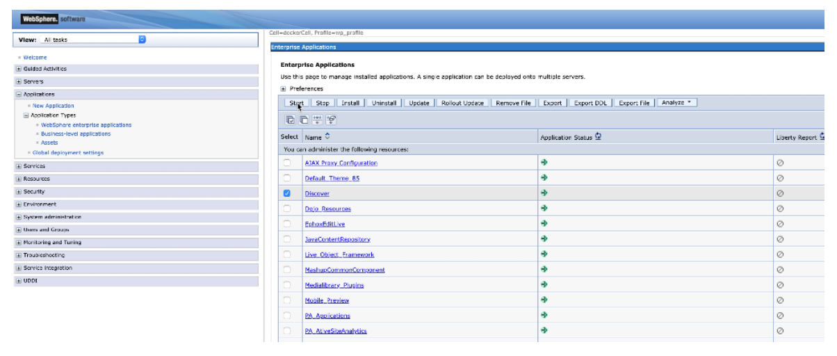 Upload the HCL DX Discover.ear file and install using WebSphere Enterprise Applications