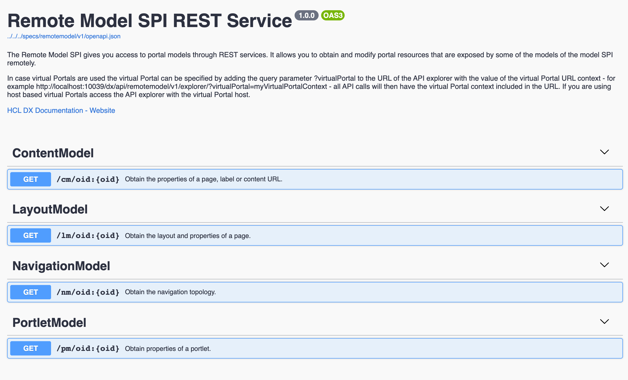 DX Portal Remote Model REST API Explorer