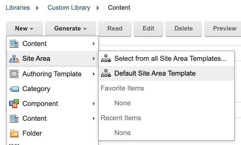 Create a new Site Area inside a WCM content library #1