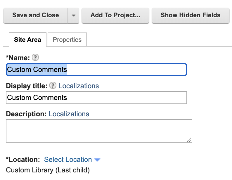 Create a new Site Area inside a WCM content library #2