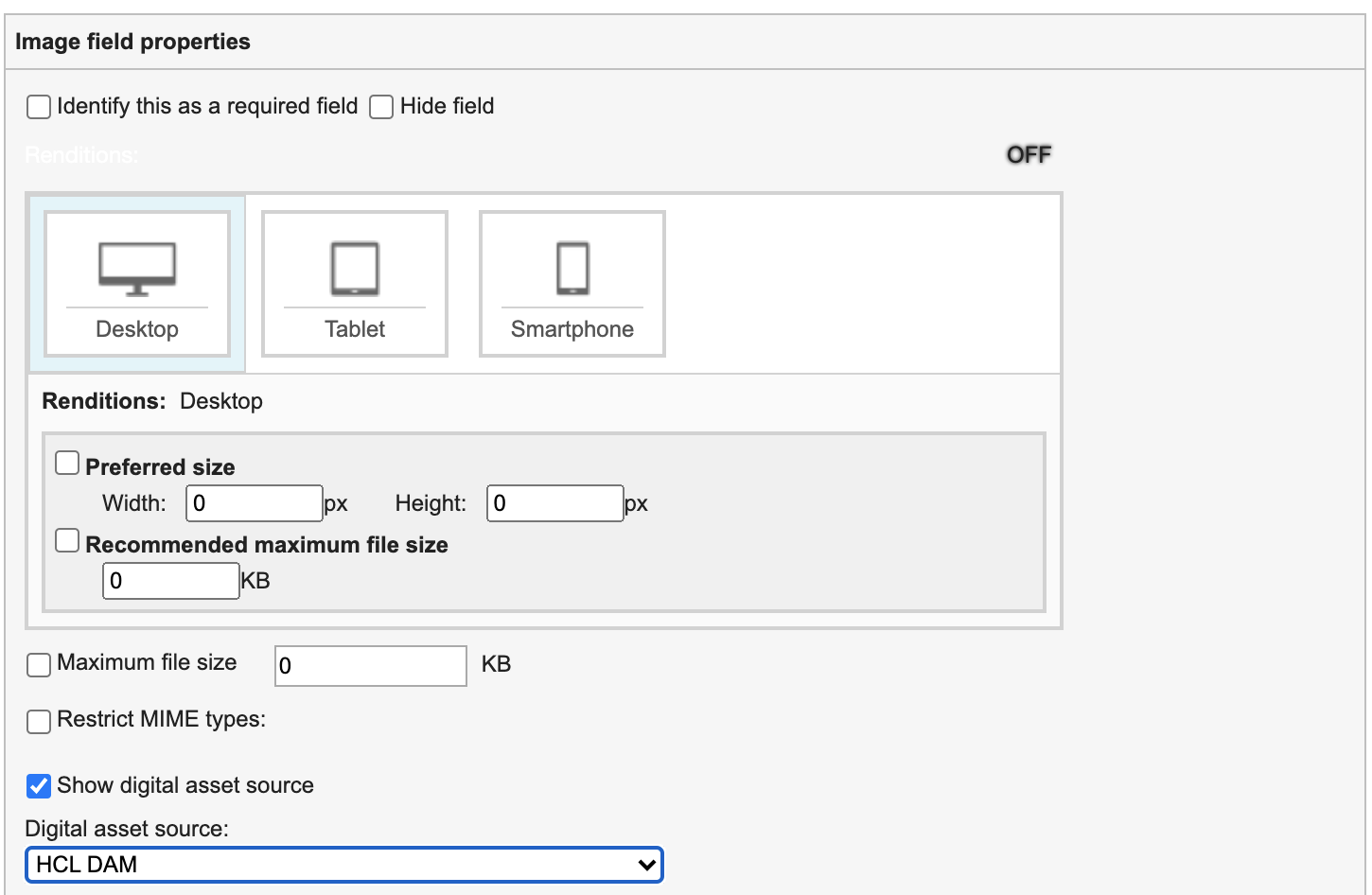 Image field properties