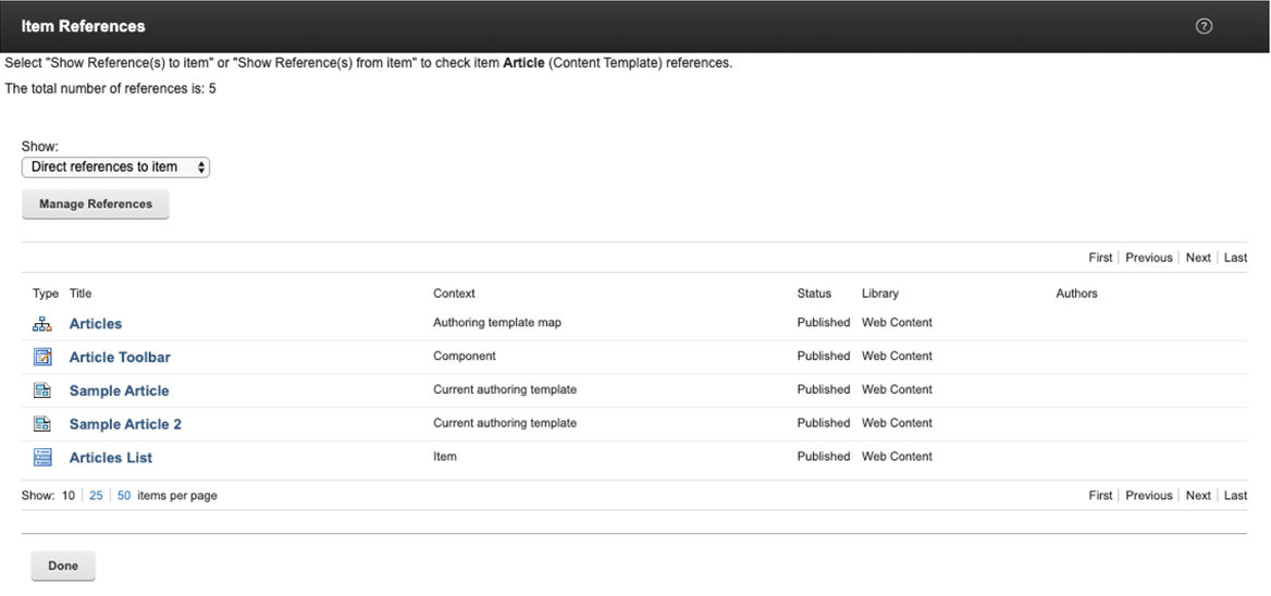 WCM Reference API UI