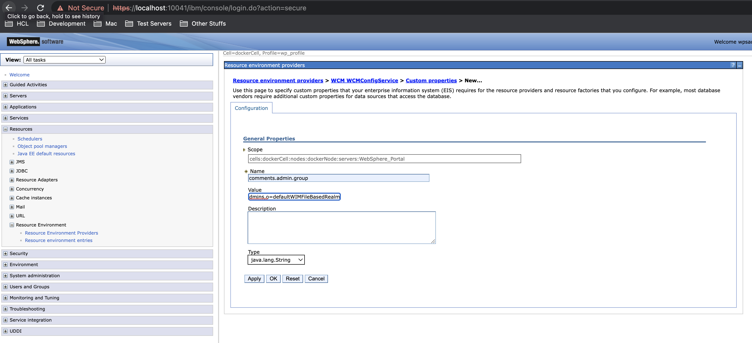 Adding Admin User Group Configuration in WAS Console