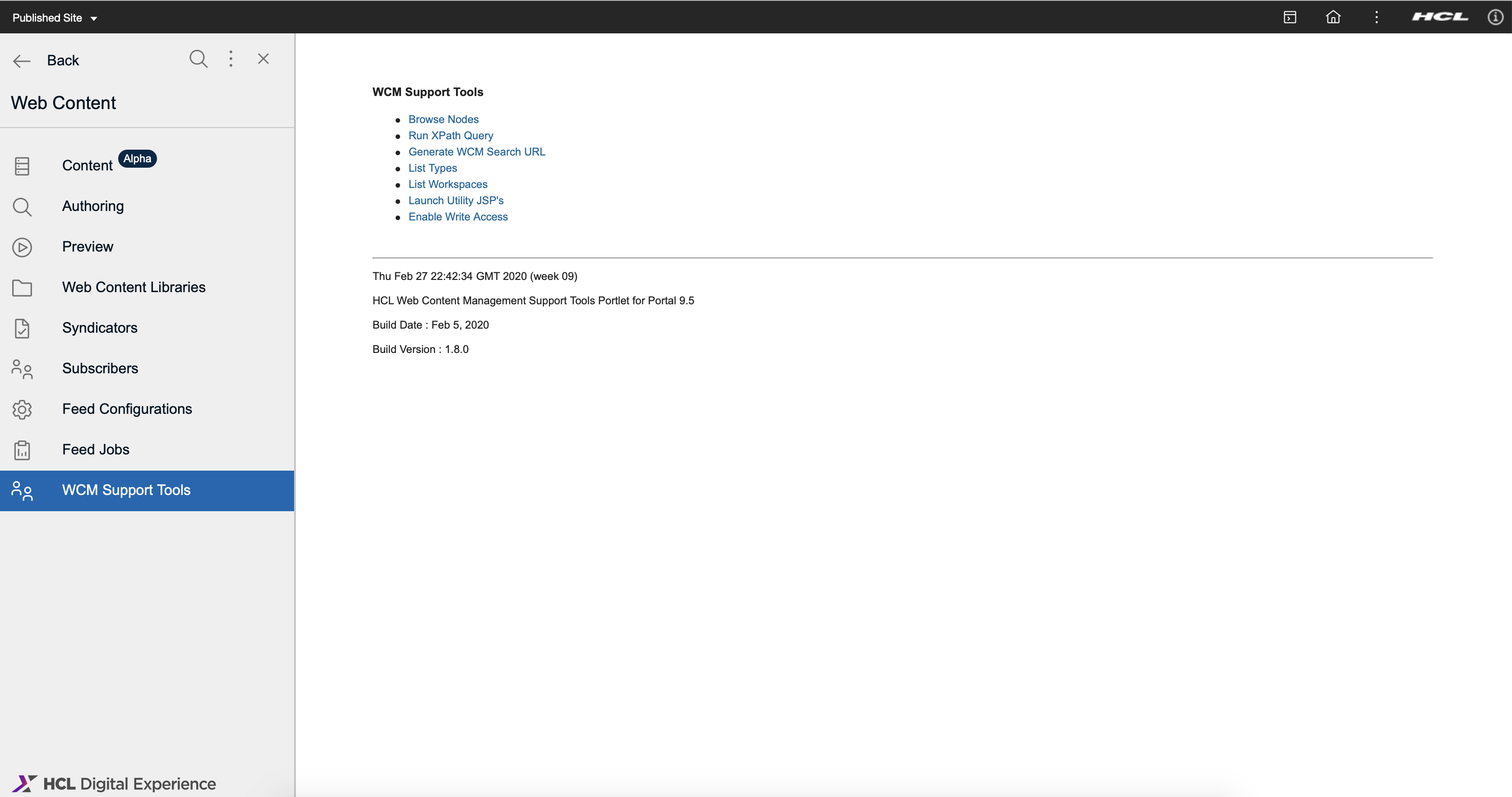 HCL WCM Support Tools portlet