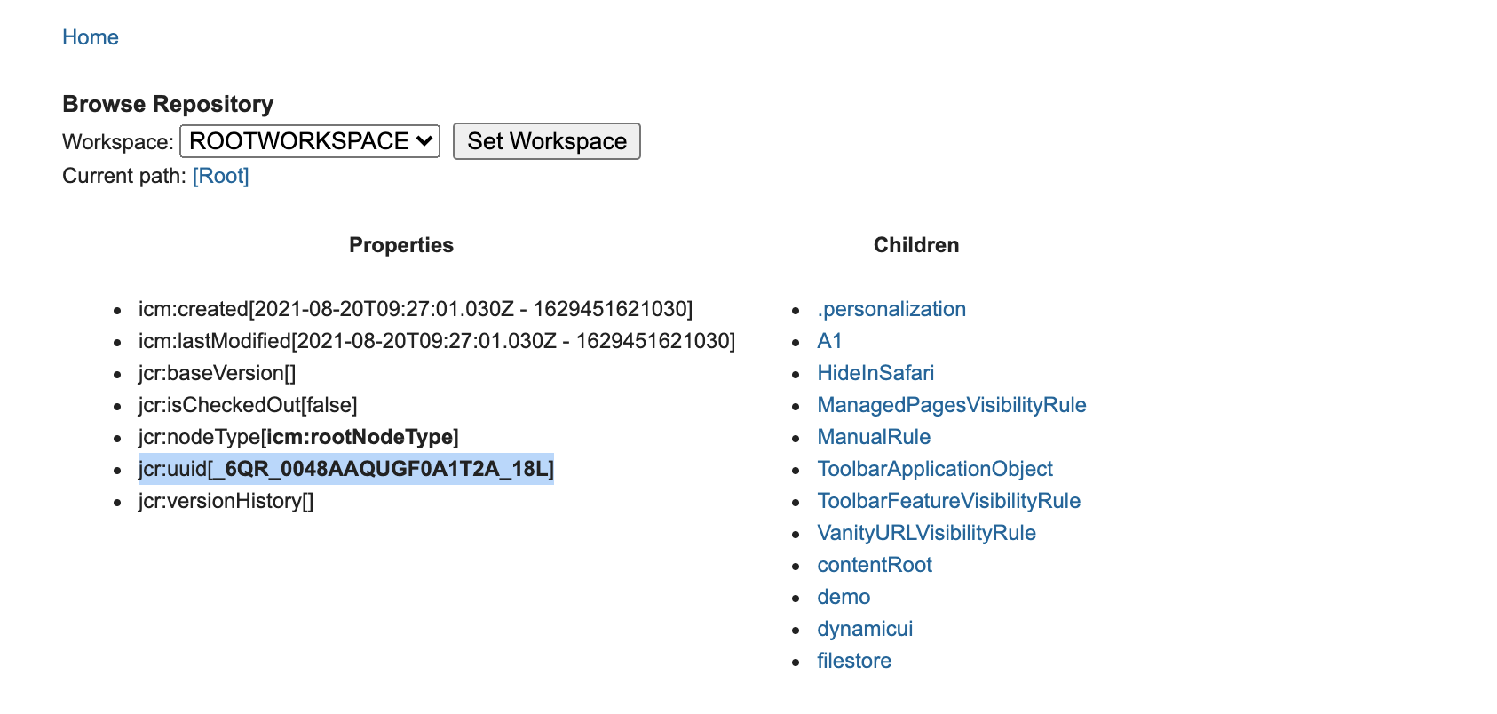 JCR:UUID as workspace ID