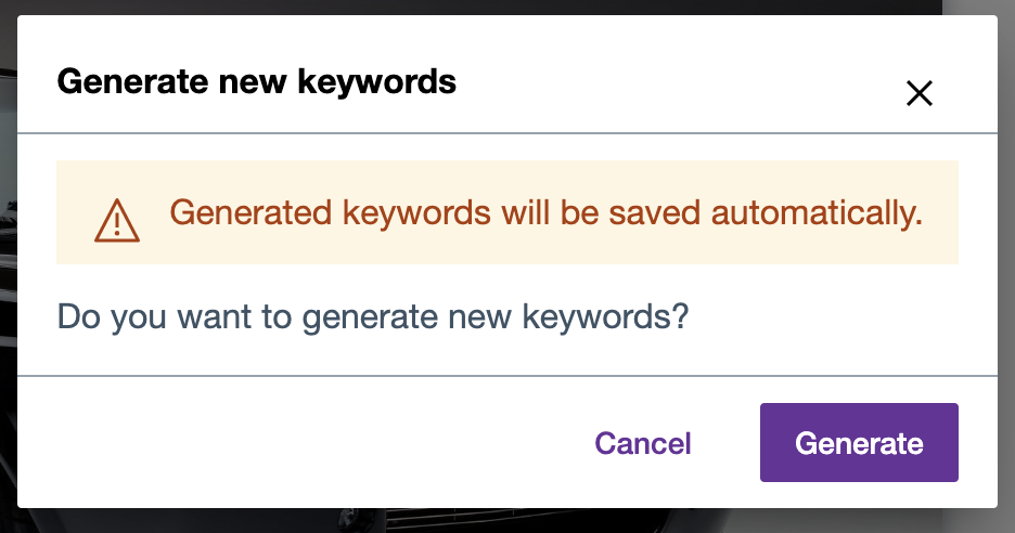 DAM Generate Keyword Modal