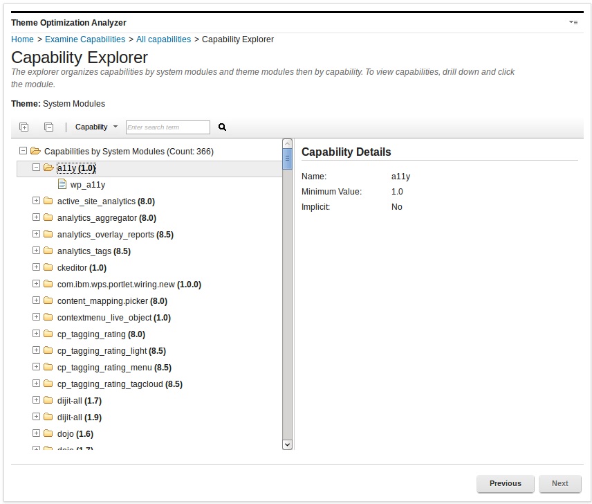 Screen capture of Capability explorer to examine all capabilities.