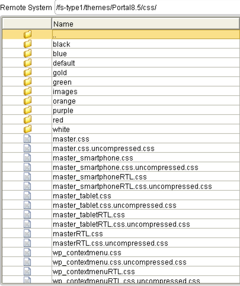 Screen capture of the themes/Portal8.5/css directory in WebDAV