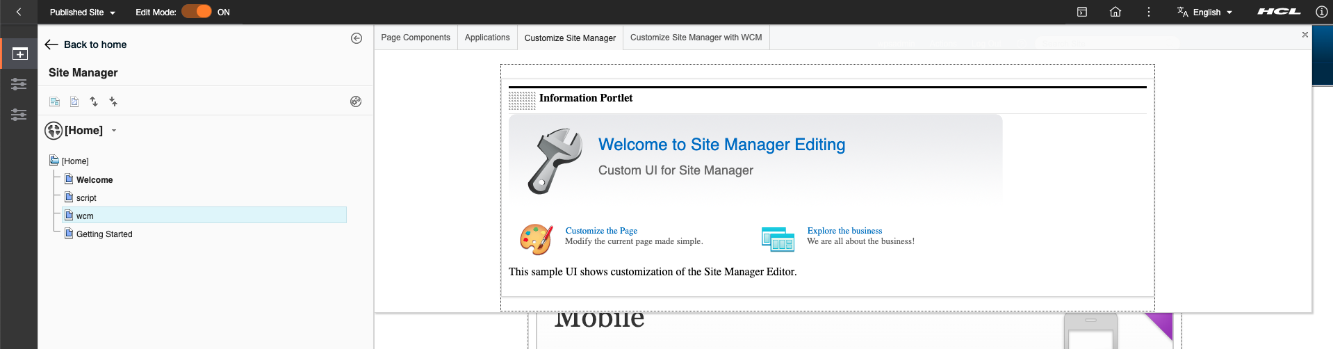 Customize Site Manager