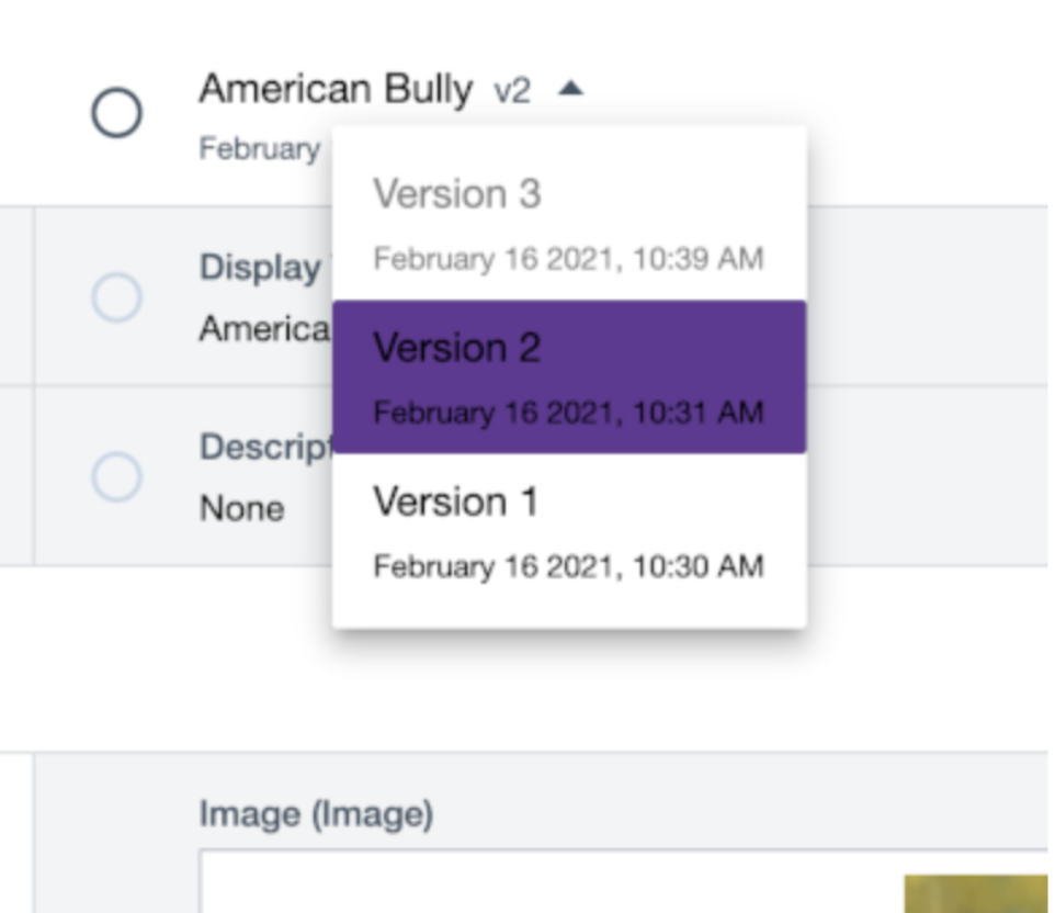 Switch to other versions within Version Comparison view