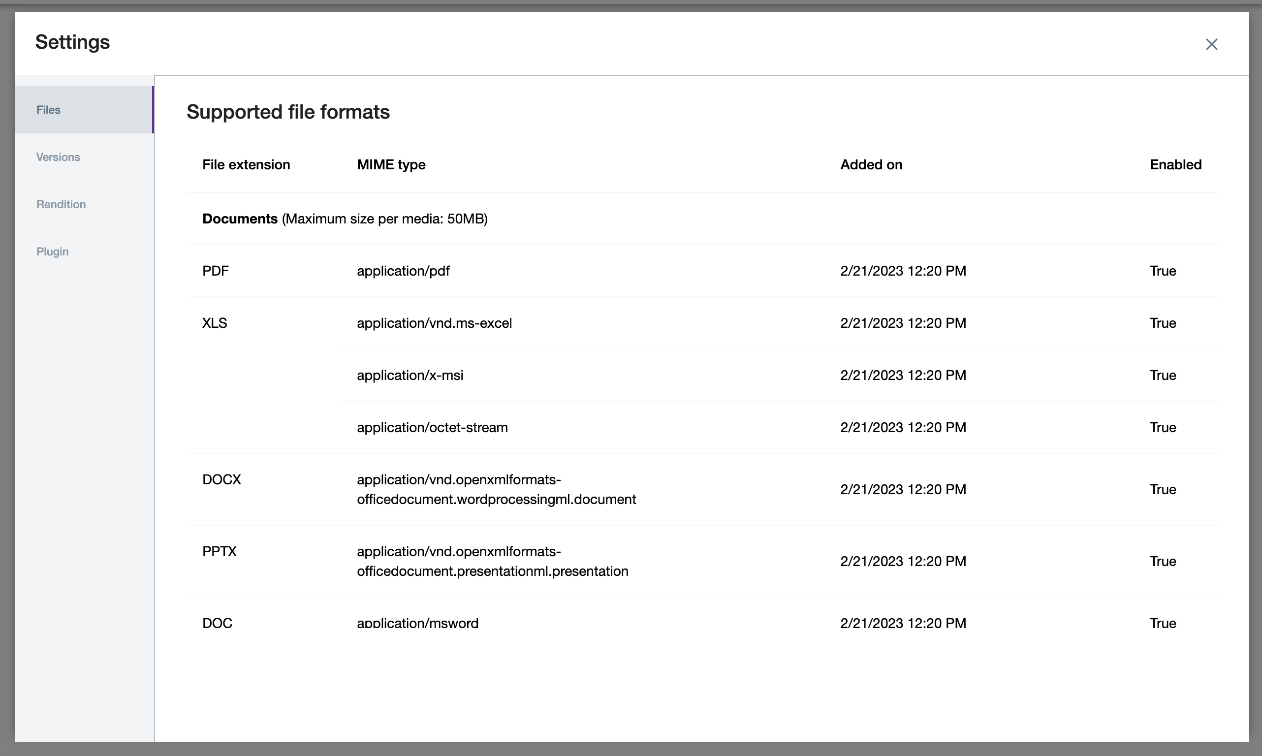 Digital media asset files settings