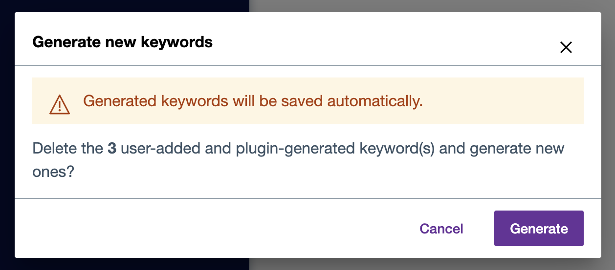 DAM Generate Keyword Modal