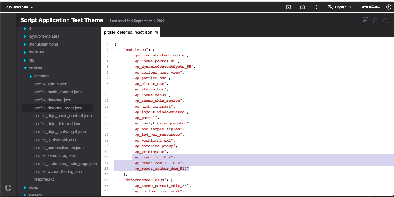 Edit the configured Module IDs in the theme profile