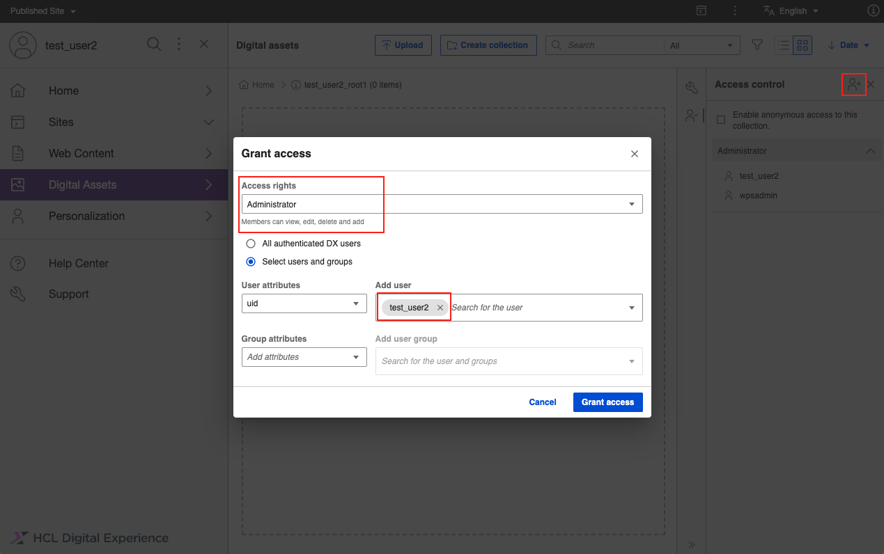 DAM Assign Permission to Users for a Root Collection