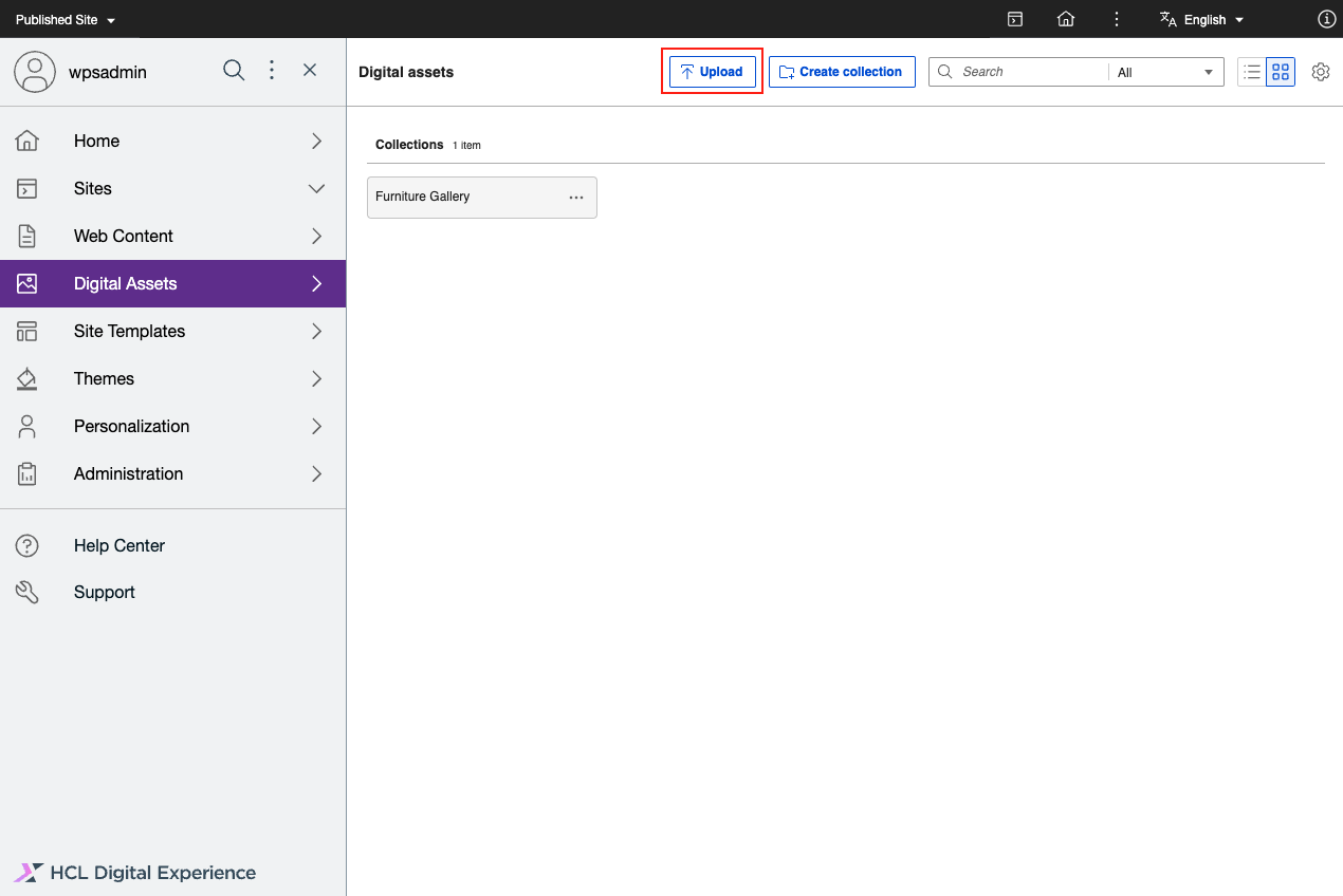 Upload button from the HCL DAM interface