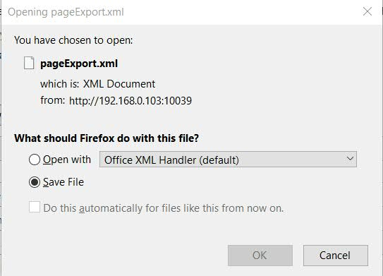 Save exported page file