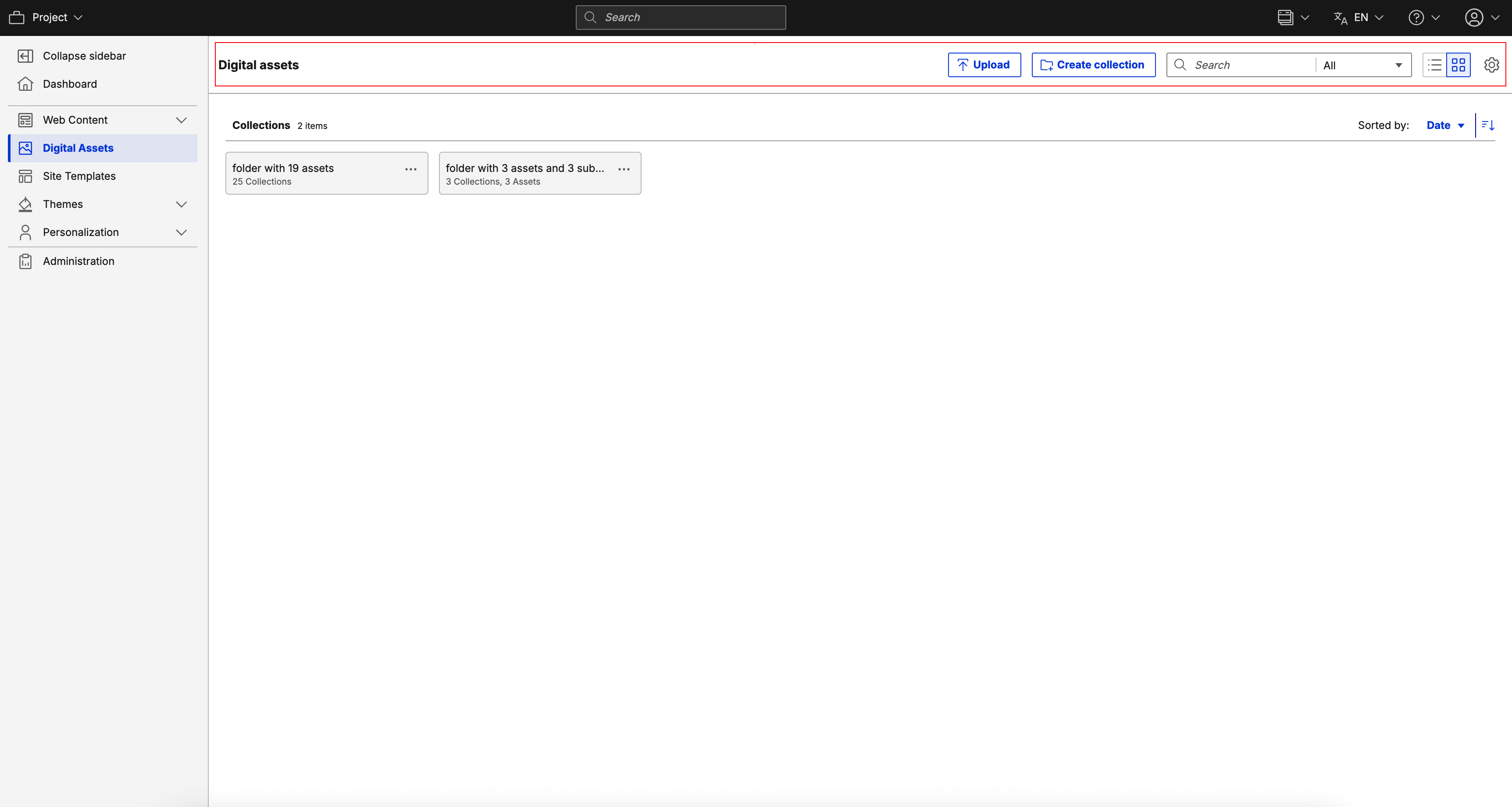 HCL Digital Asset Management user interface