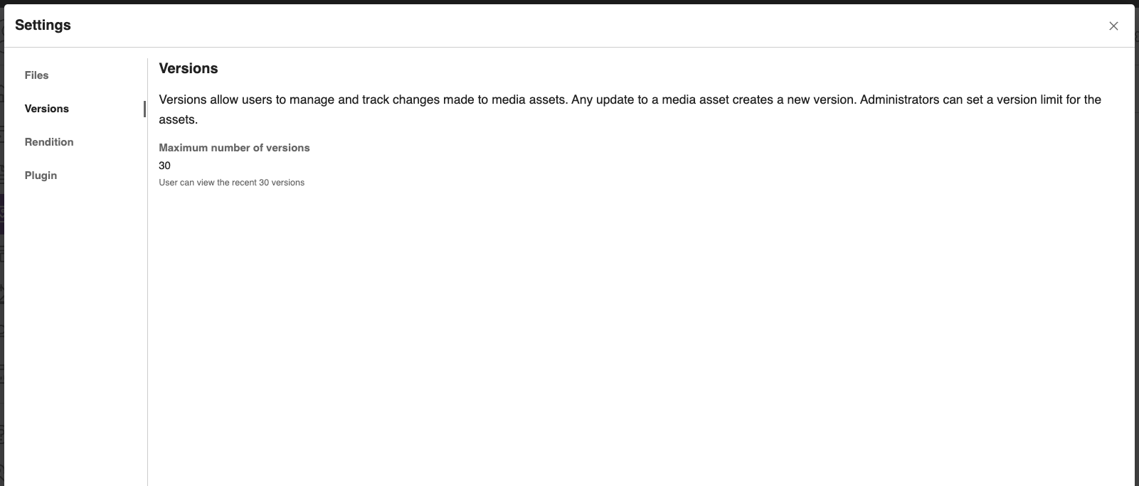Digital media asset versions settings