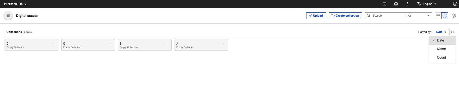 root collection sort grid view