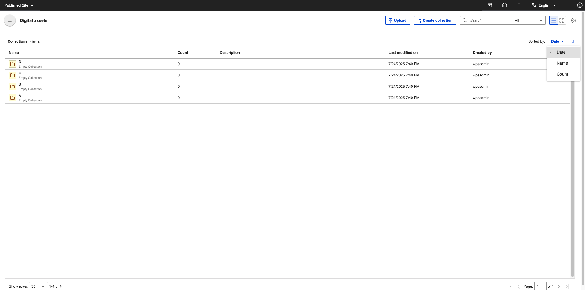 root collection sort list view
