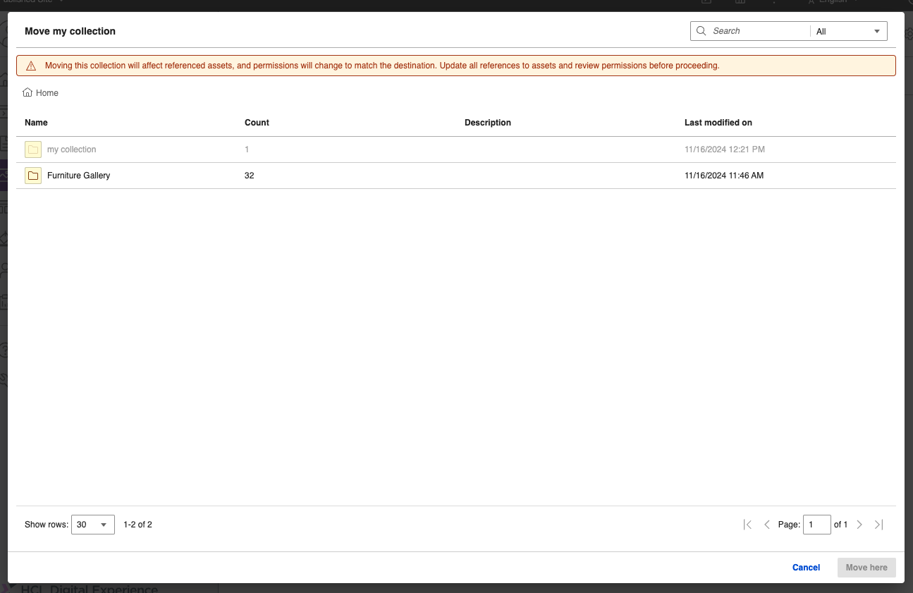 Move collection dialog box